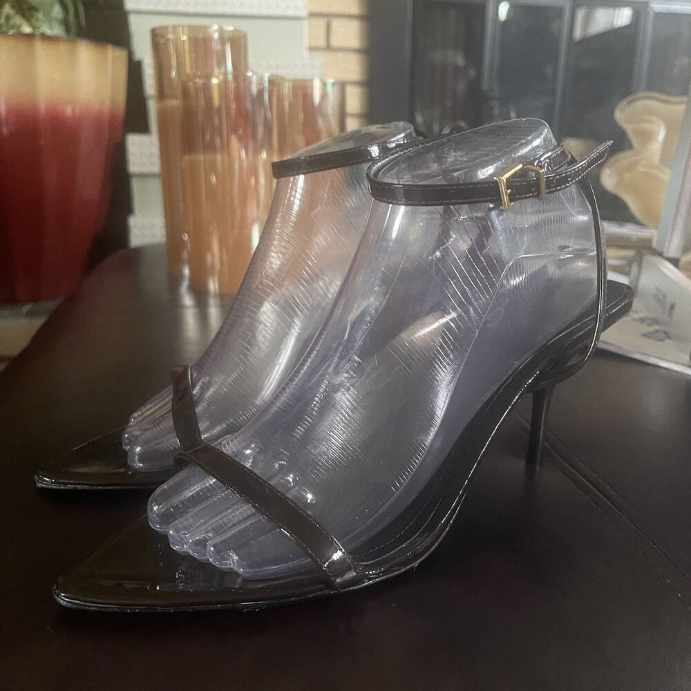 Womens 9.5 Schutz Melanie Pump Brown Patent Leather High Heel Shoes